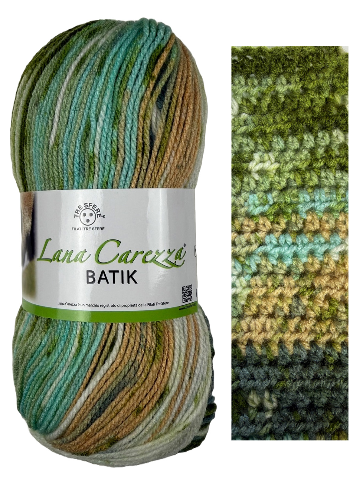 LANA CAREZZA BATIK blanc-beige-vert 100g
